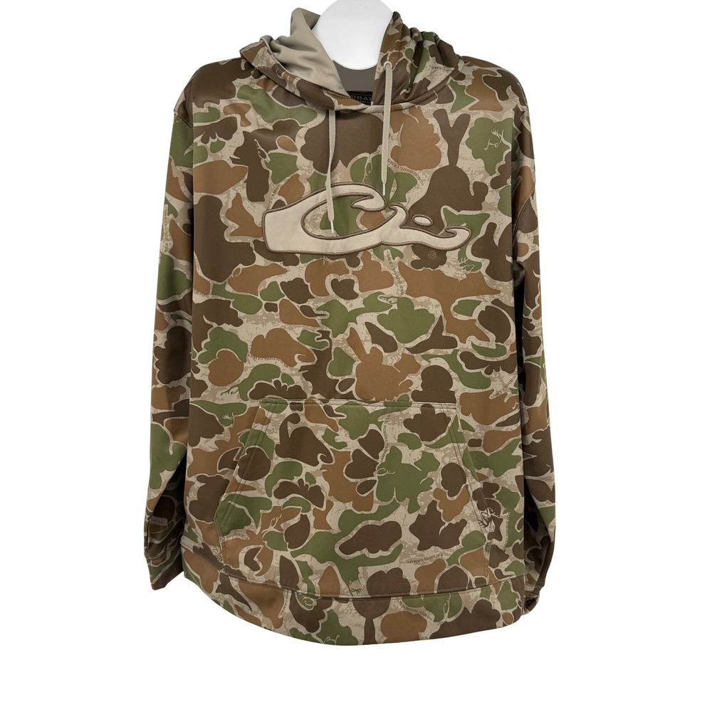 Drake Waterfowl Systems Hoodie Mens XL Camo Pullover Old School Camo Logo Duck